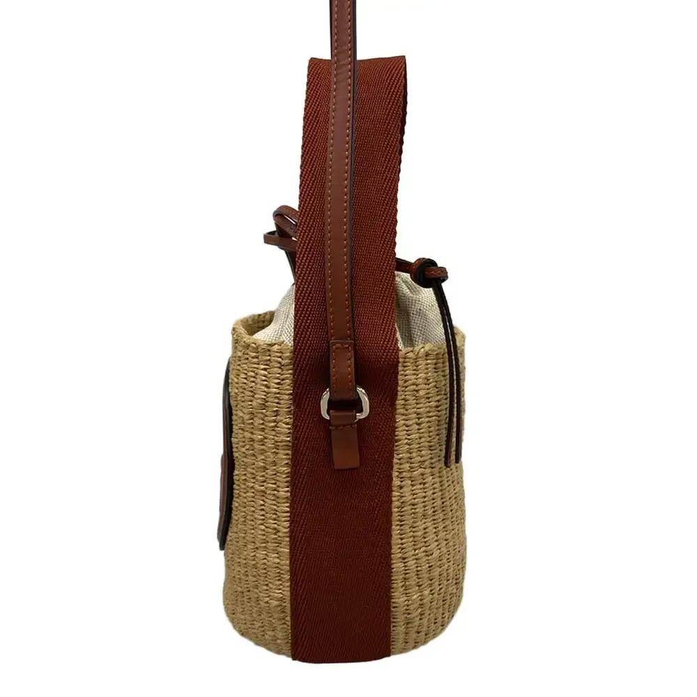 Chloé Basket Shoulder Bag CHC25SS529O8227S Beige Dark Brown Straw Leather